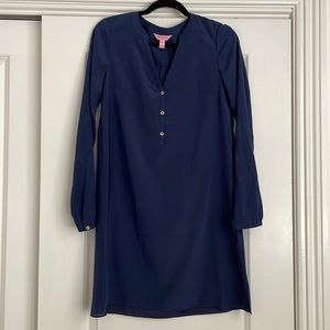 Lilly Pulitzer navy silk shirt dress size S